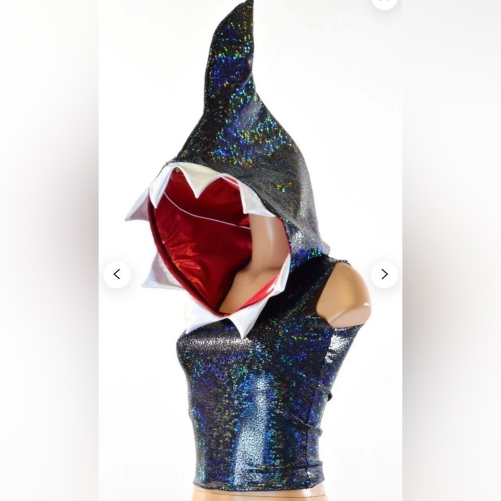 Holographic shark fin sleeveless hoodie crop costume top xs
